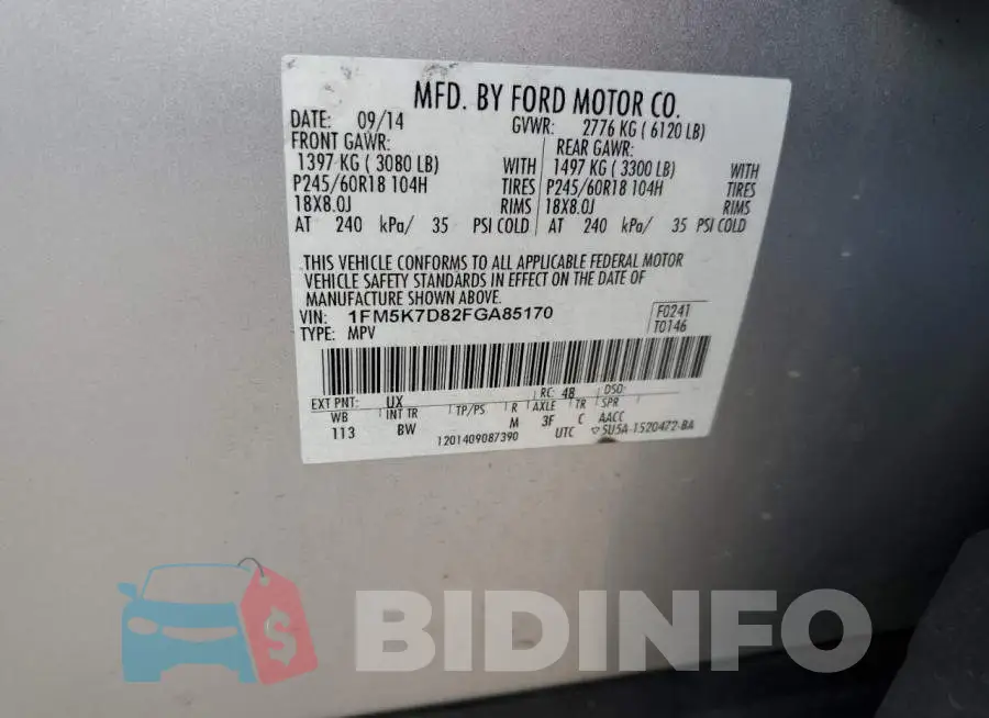 1FM5K7D82FGA85170 Photo# 13
