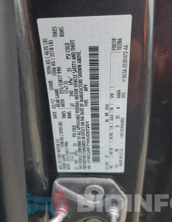 1FMCU0F71HUD07201 Photo# 13