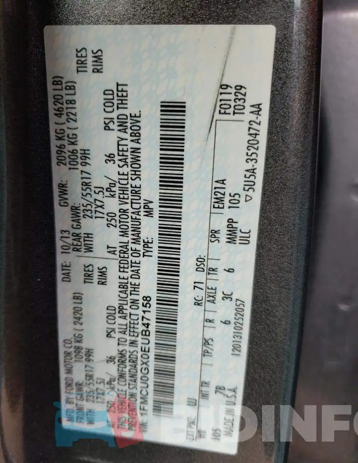 1FMCU0GX0EUB47158 Photo# 13