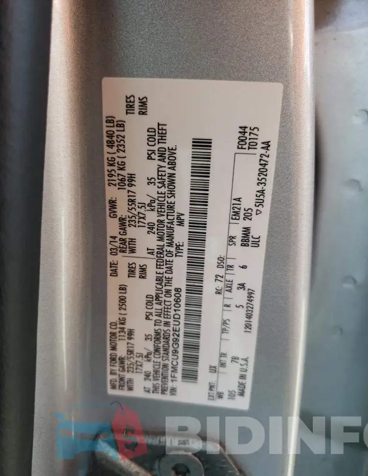 1FMCU9G92EUD10608 Photo# 13