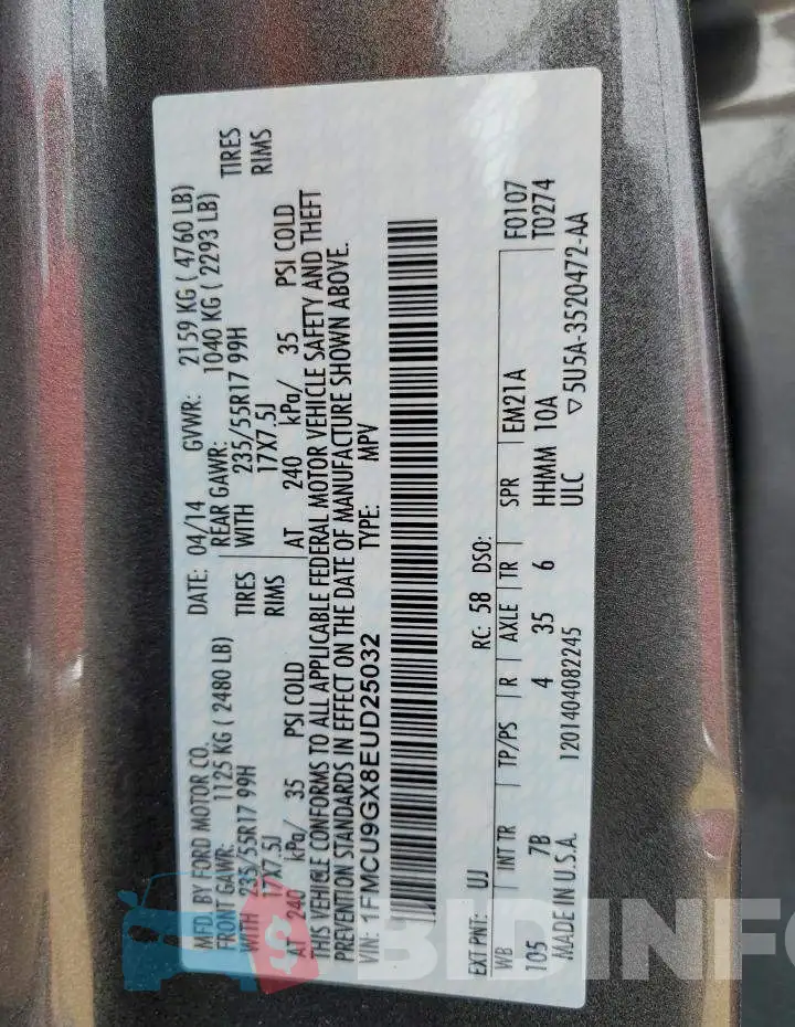 1FMCU9GX8EUD25032 Photo# 13