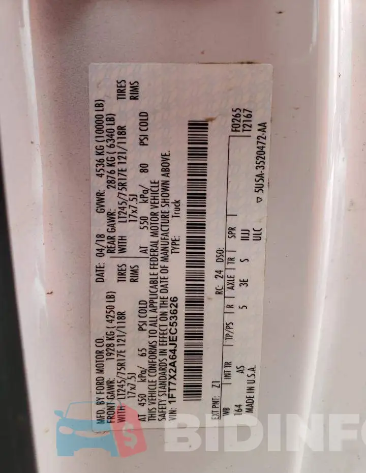 1FT7X2A64JEC53626 Photo# 10