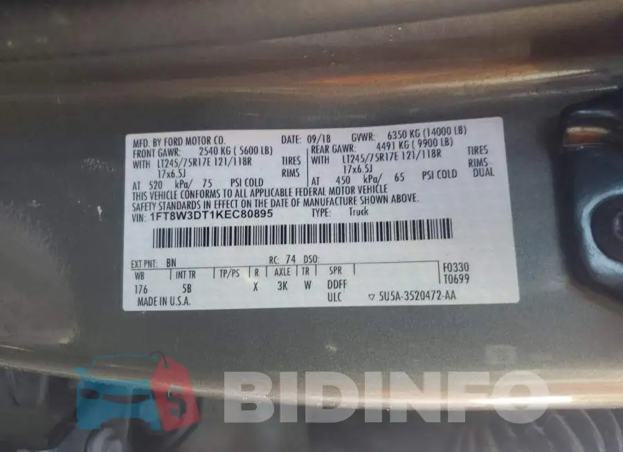 1FT8W3DT1KEC80895 Photo# 12