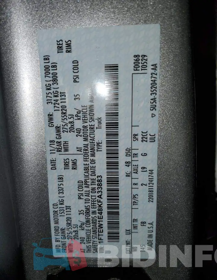 1FTEW1E48KFA33883 Photo# 12
