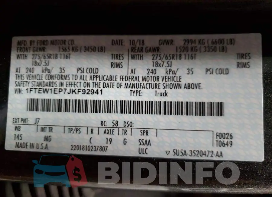 1FTEW1EP7JKF92941 Photo# 13