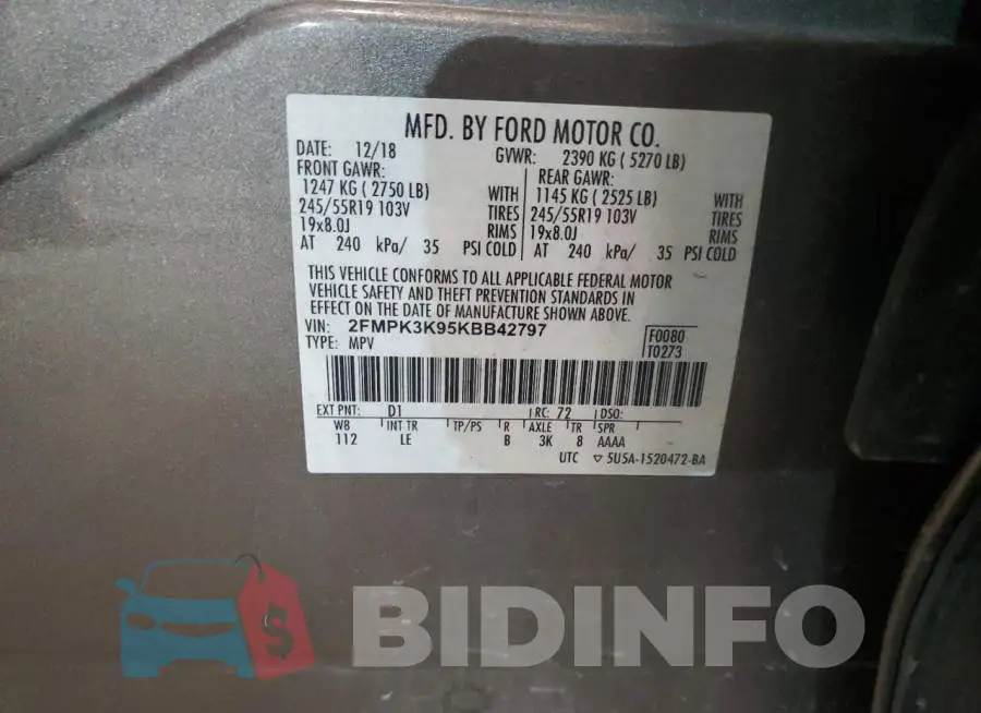 2FMPK3K95KBB42797 Photo# 12