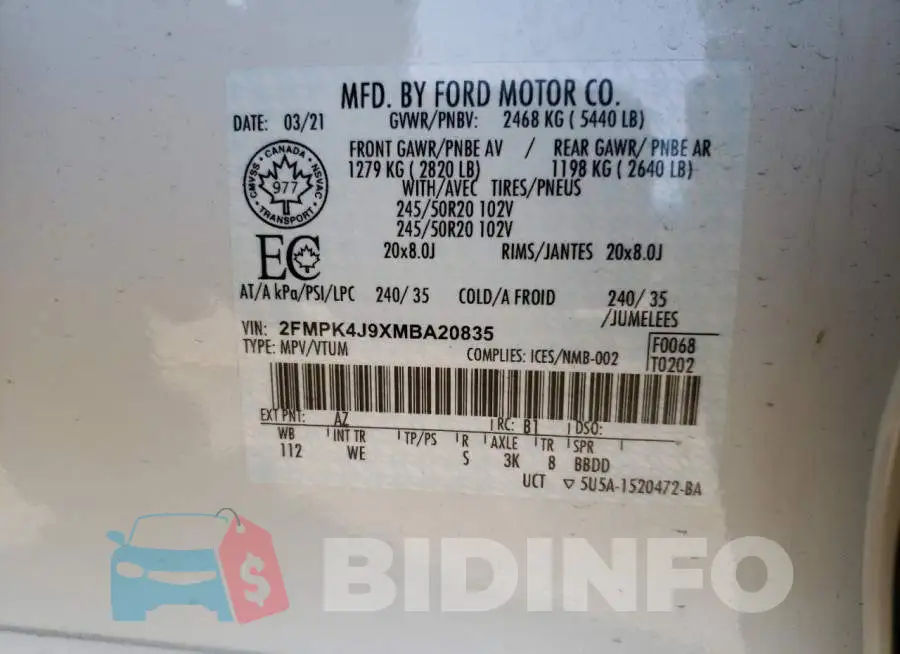 2FMPK4J9XMBA20835 Photo# 13