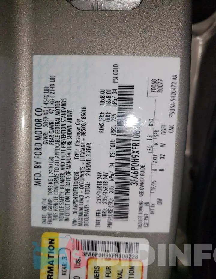3FA6P0H9XFR108228 Photo# 12