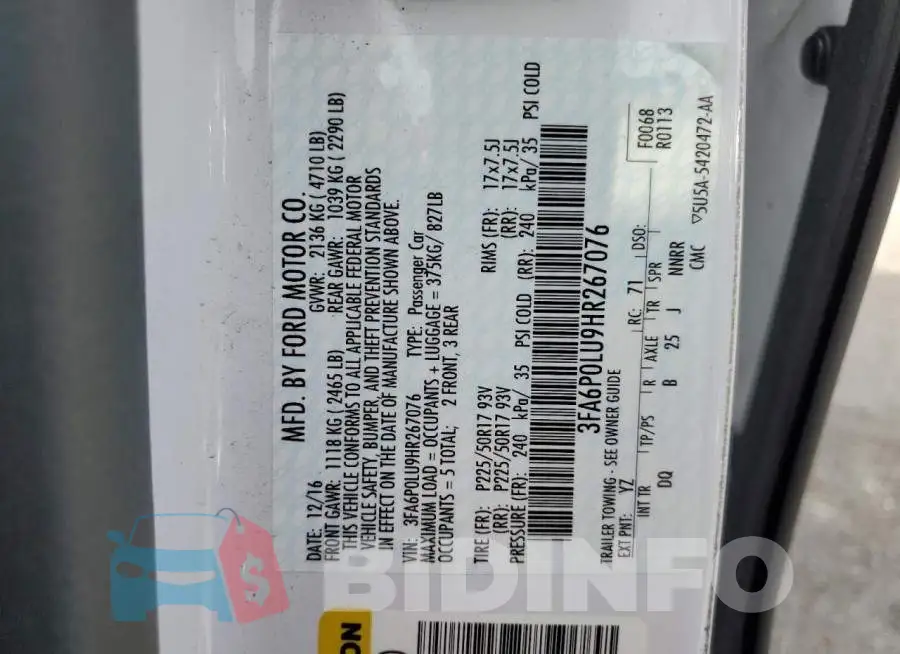 3FA6P0LU9HR267076 Photo# 12