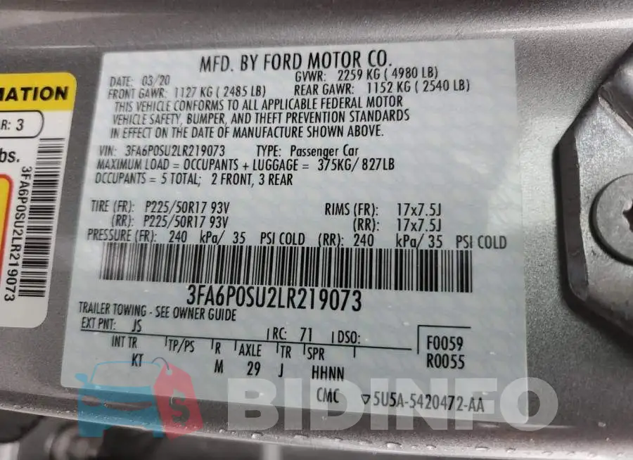 3FA6P0SU2LR219073 Photo# 12