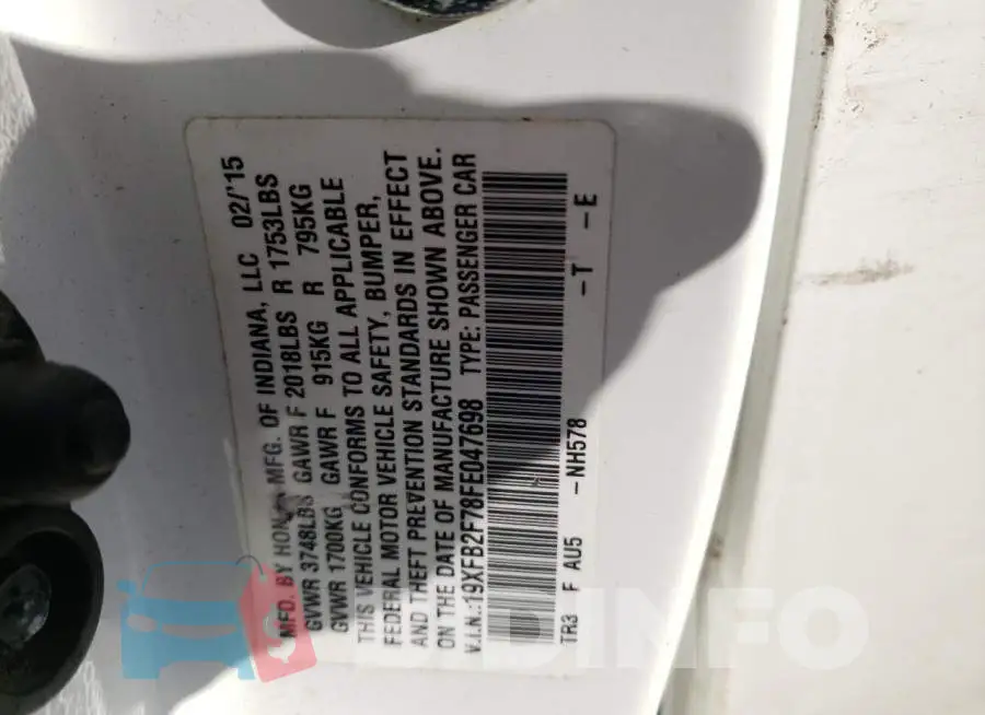 19XFB2F78FE047698 Photo# 12