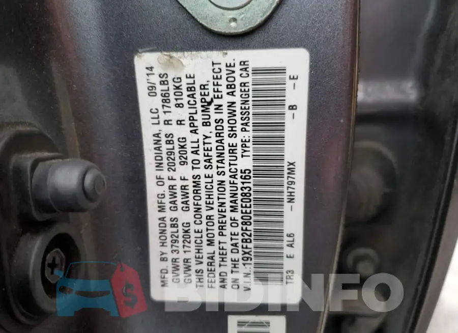 19XFB2F80EE083165 Photo# 12