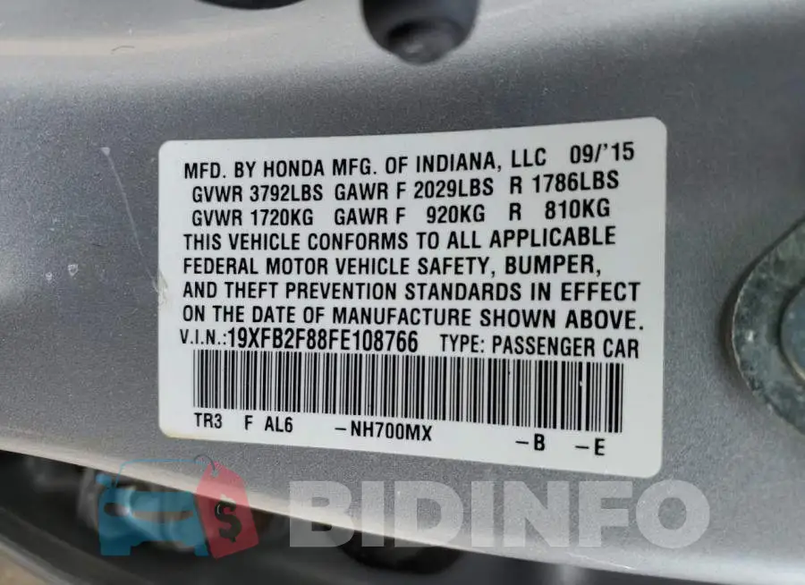 19XFB2F88FE108766 Photo# 12