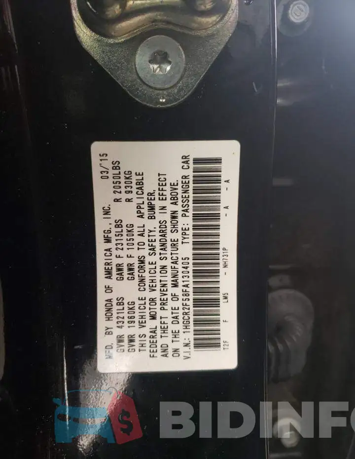 1HGCR2F58FA130405 Photo# 12