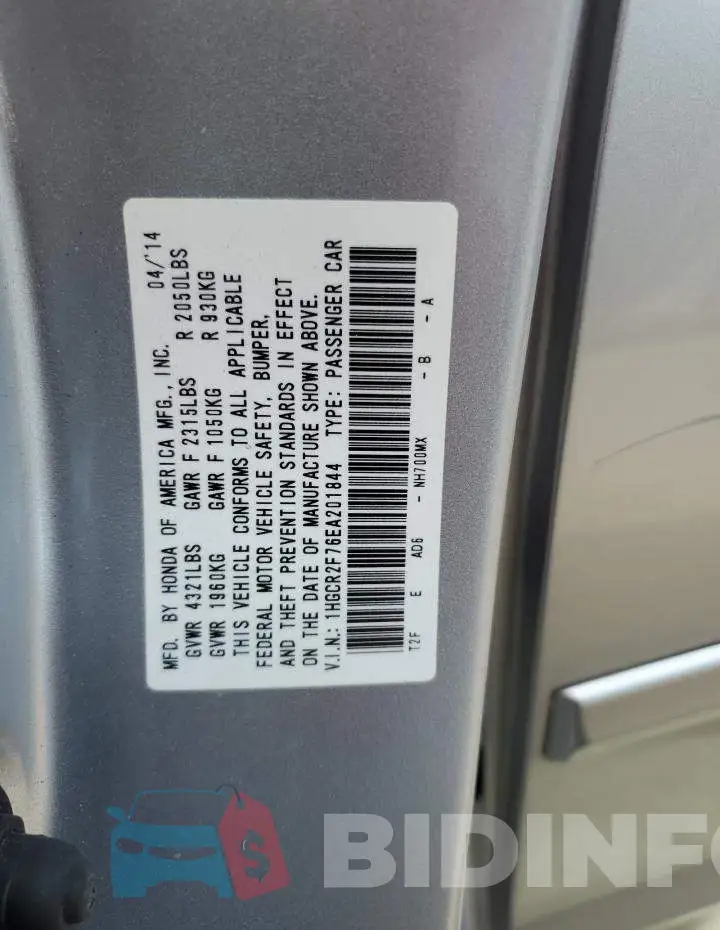 1HGCR2F76EA201844 Photo# 12