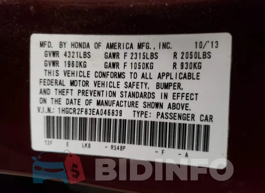 1HGCR2F83EA046839 Photo# 12