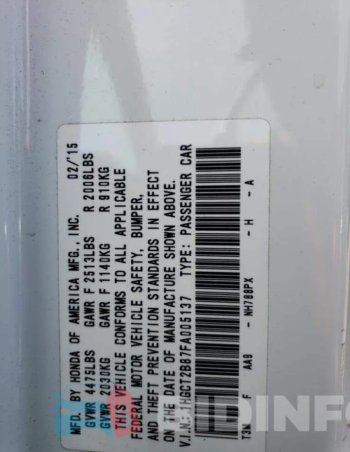1HGCT2B87FA005137 Photo# 12