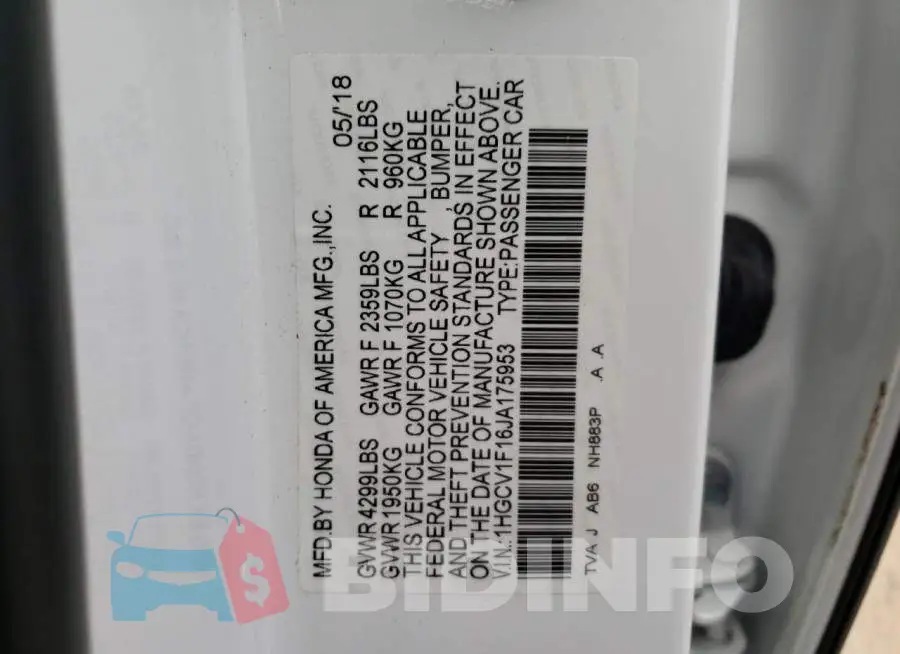 1HGCV1F16JA175953 Photo# 12