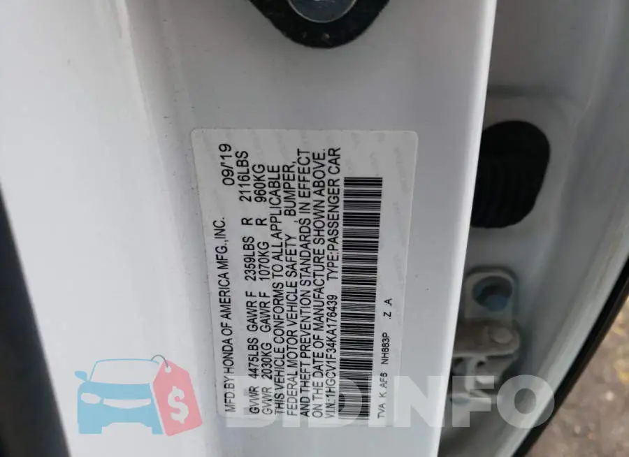 1HGCV1F34KA176439 Photo# 12