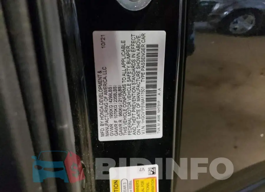 1HGCV1F51MA117501 Photo# 13