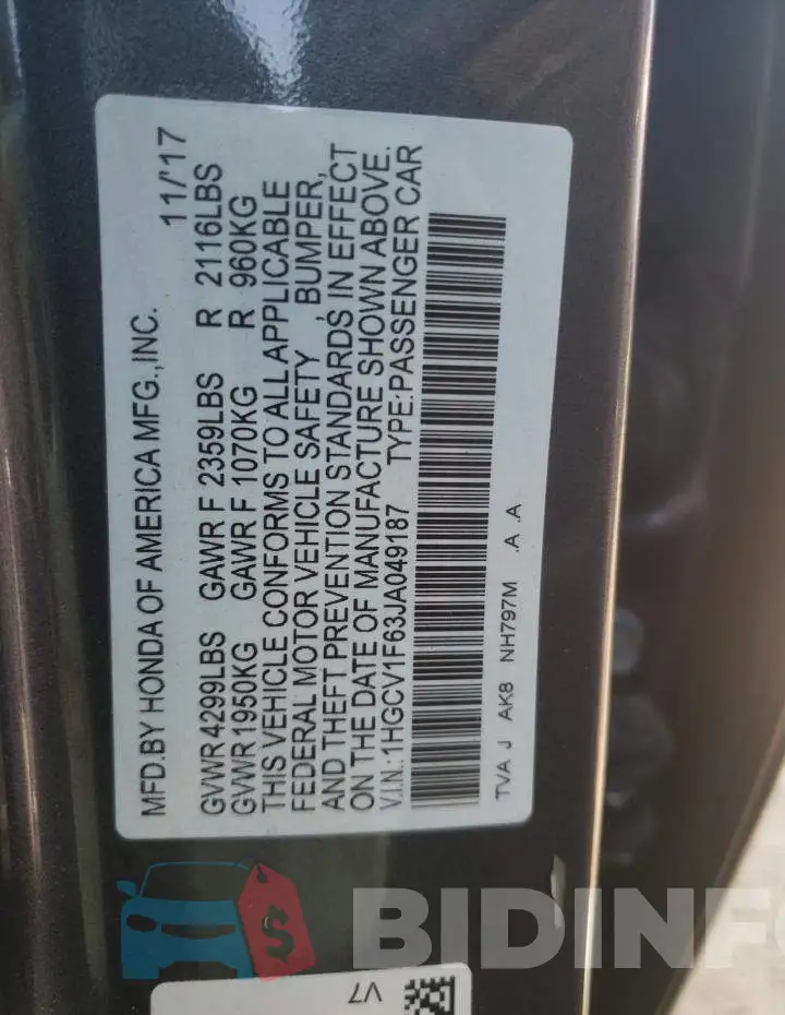 1HGCV1F63JA049187 Photo# 12