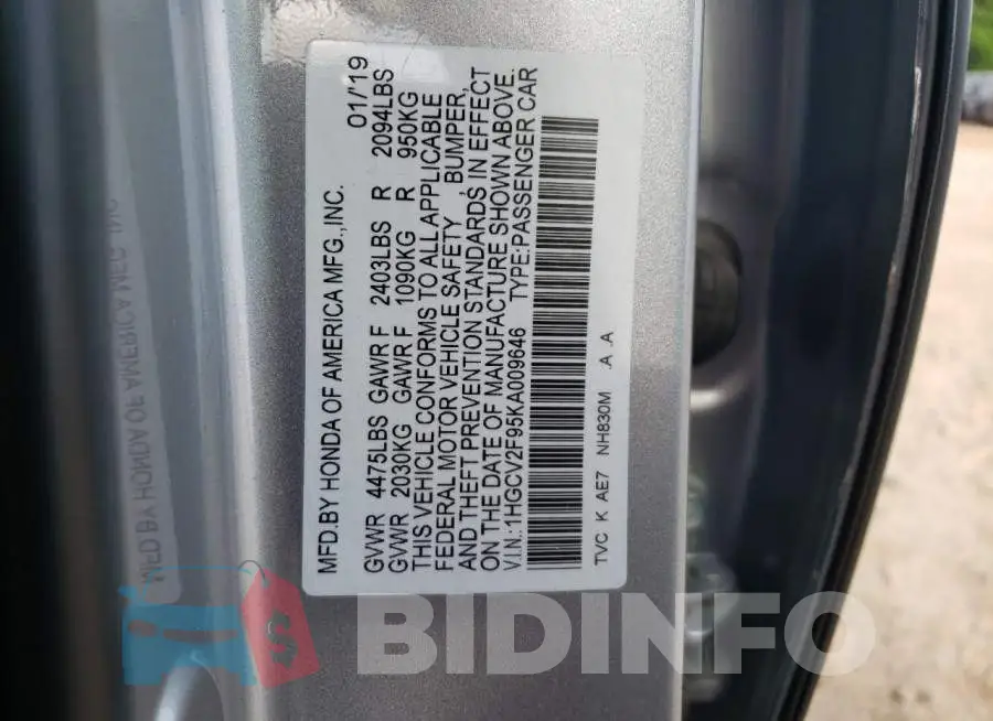 1HGCV2F95KA009646 Photo# 13