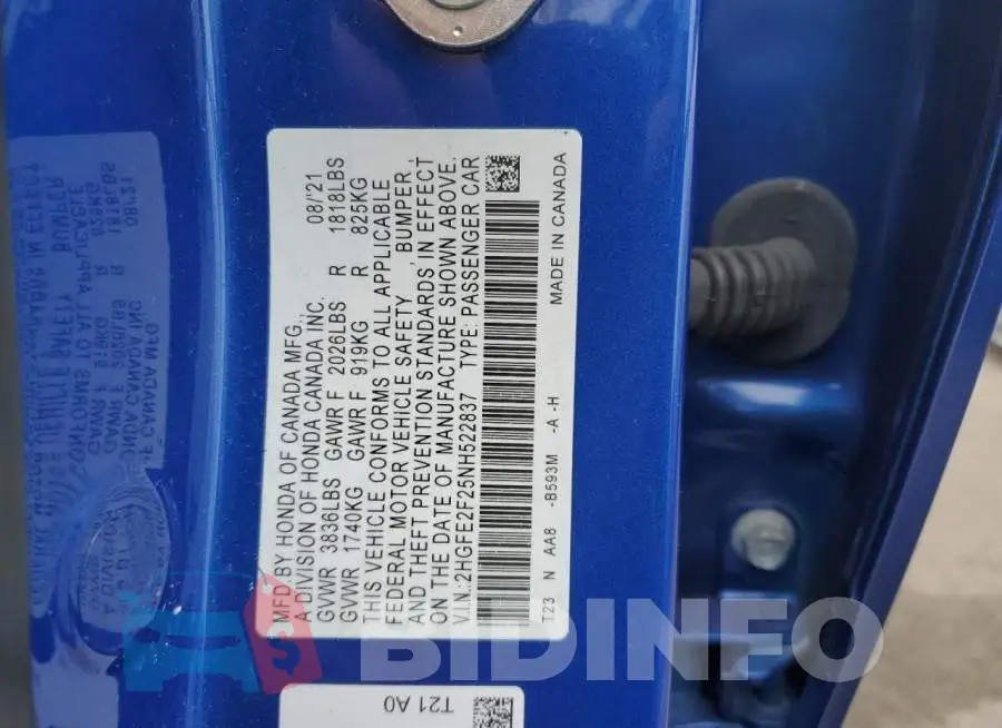 2HGFE2F25NH522837 Photo# 12