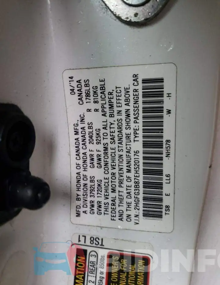 2HGFG3B87EH520176 Photo# 12