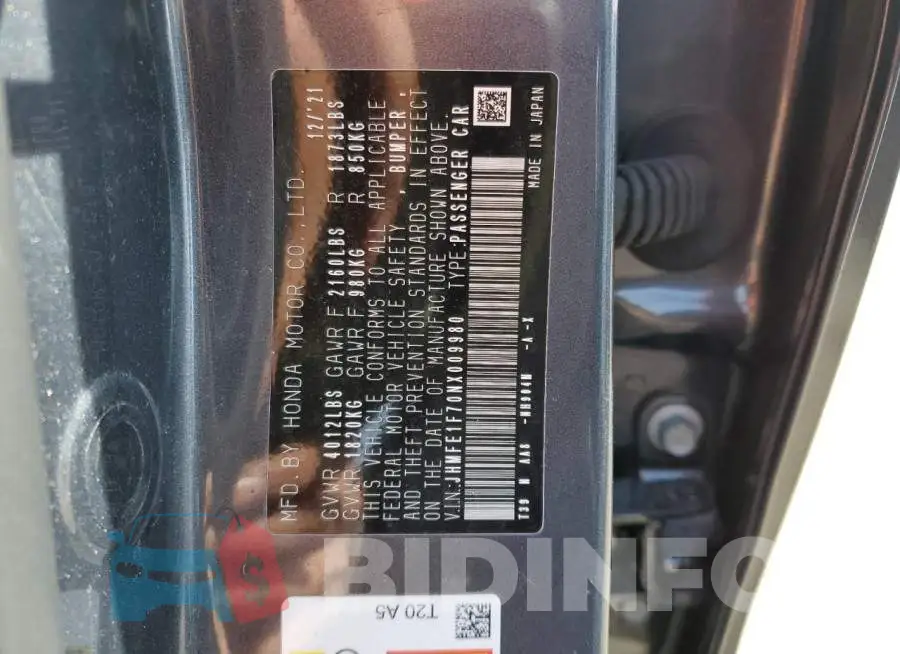 JHMFE1F70NX009980 Photo# 12