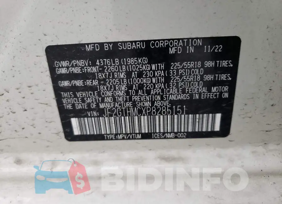 JF2GTHMCXP8285151 Photo# 14