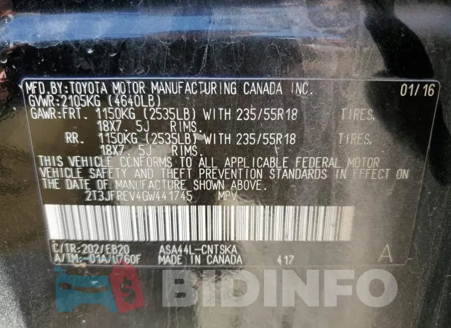 2T3JFREV4GW441745 Photo# 10