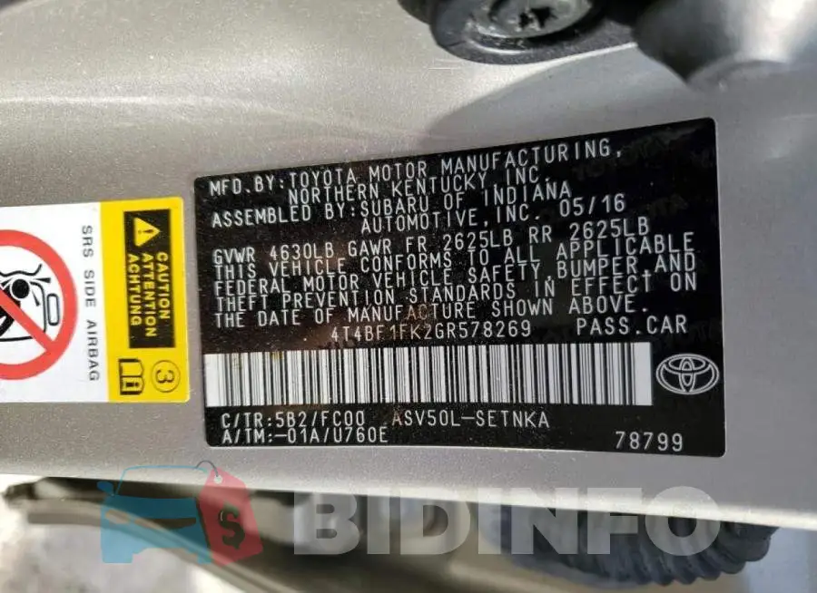 4T4BF1FK2GR578269 Photo# 12
