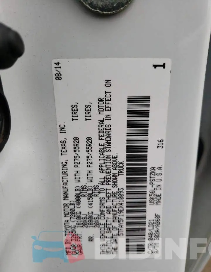 5TFAY5F19EX410093 Photo# 12