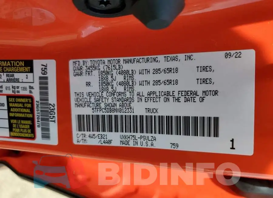 5TFPC5DB8NX012331 Photo# 13