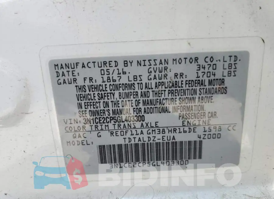 3N1CE2CP5GL403300 Photo# 12