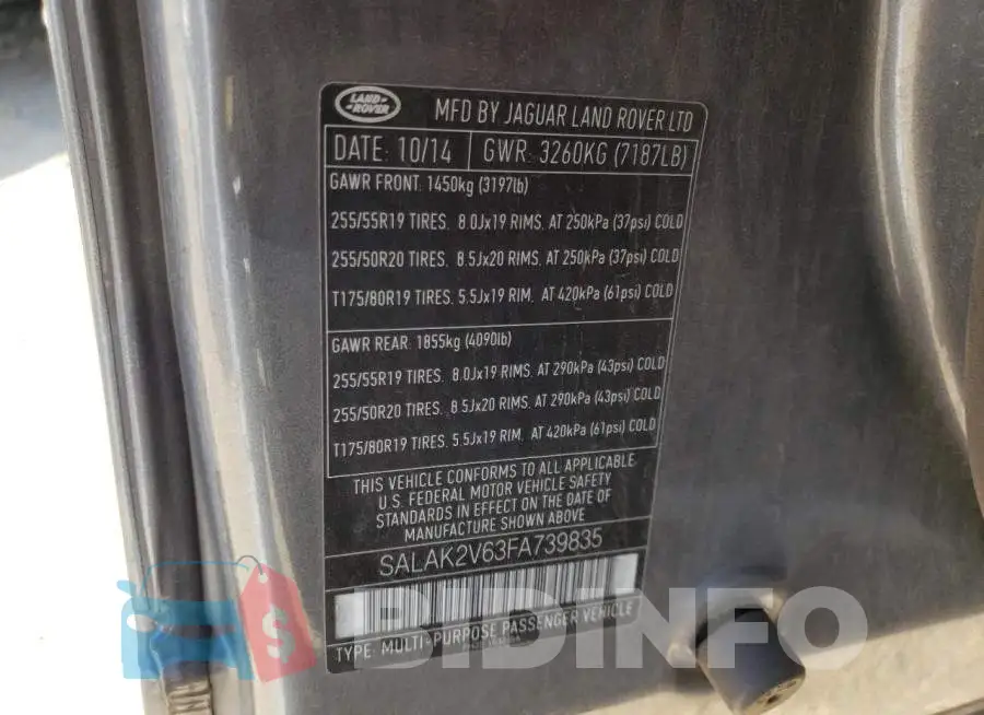 SALAK2V63FA739835 Photo# 12