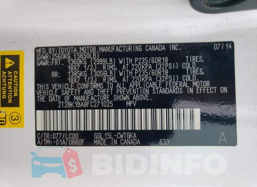 2T2BK1BA8FC271025 Photo# 13