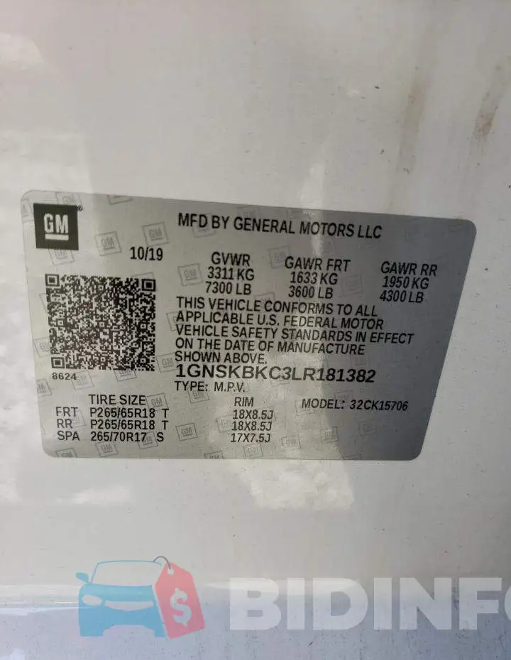 1GNSKBKC3LR181382 Photo# 13