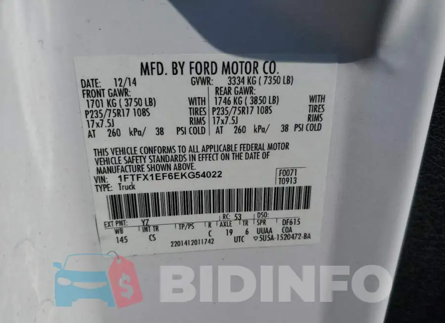 1FTFX1EF6EKG54022 Photo# 12