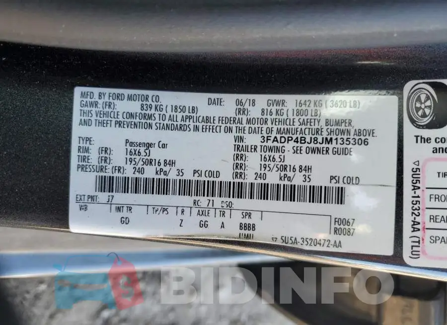 3FADP4BJ8JM135306 Photo# 13