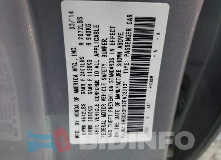1HGCR3F92EA030131 Photo# 10
