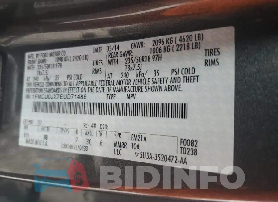 1FMCU0JX7EUD71486 Photo# 13