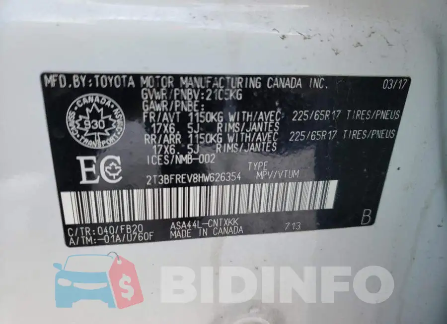 2T3BFREV8HW626354 Photo# 10