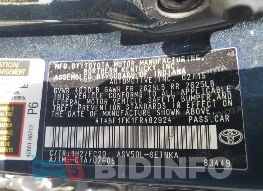4T4BF1FK1FR482924 Photo# 12