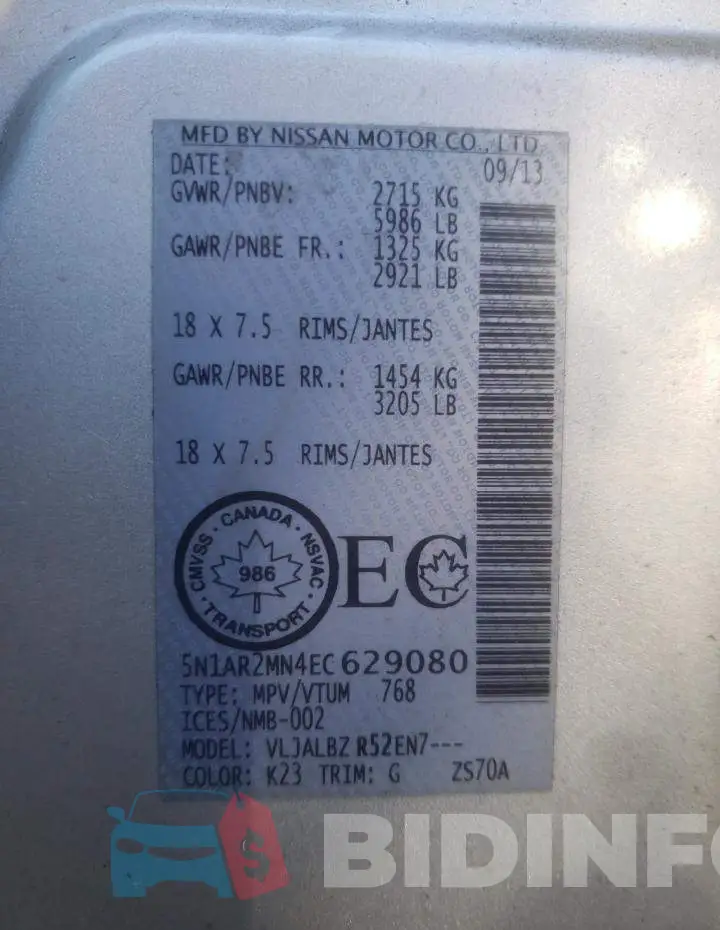 5N1AR2MN4EC629080 Photo# 13