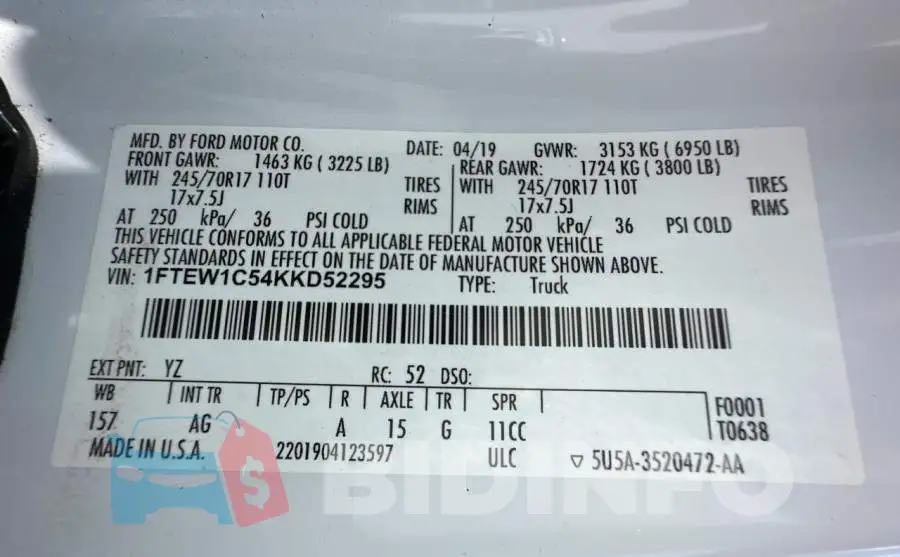 1FTEW1C54KKD52295 Photo# 10