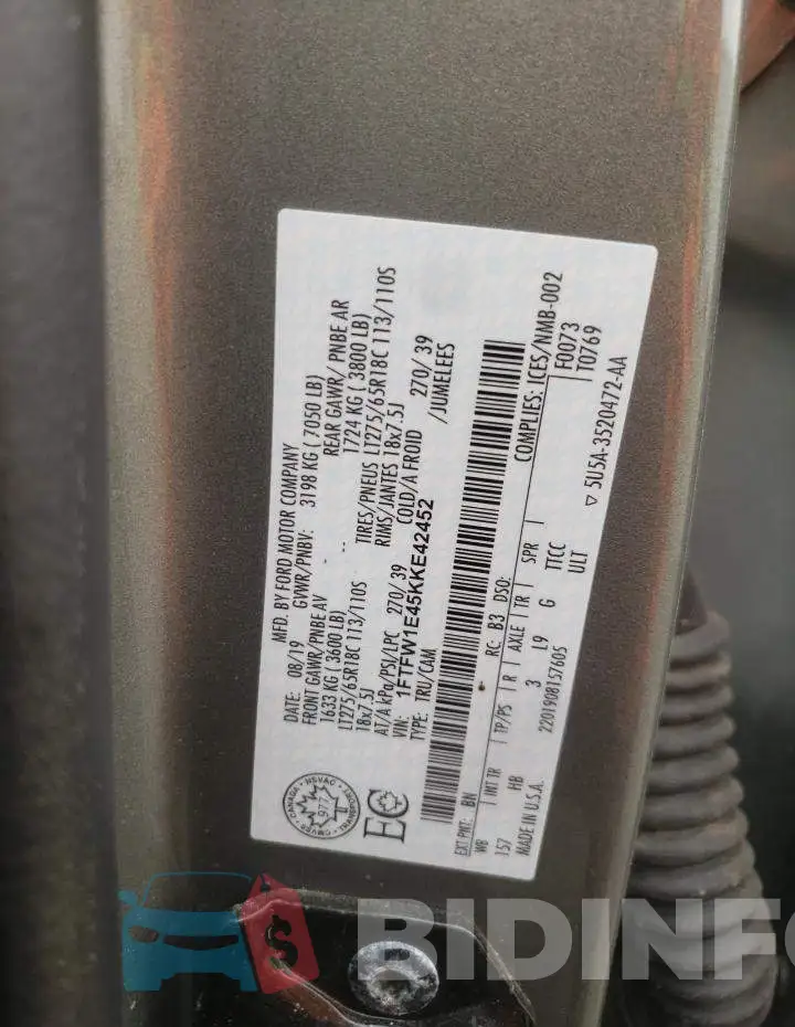 1FTFW1E45KKE42452 Photo# 13