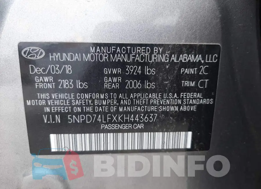 5NPD74LFXKH443637 Photo# 12