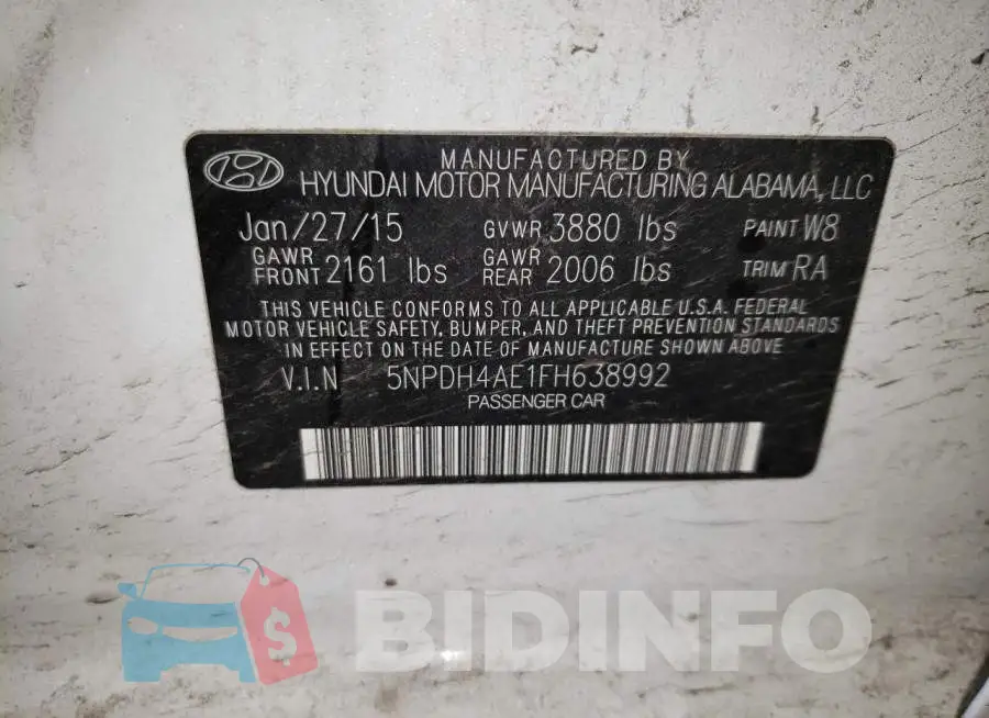 5NPDH4AE1FH638992 Photo# 12