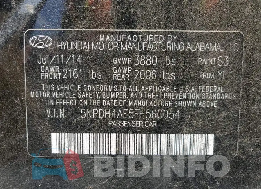 5NPDH4AE5FH560054 Photo# 12